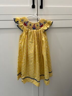 Yellow Smocked Nautical Cotton Dress for Girls